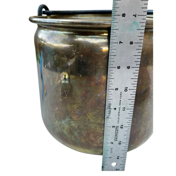 Brass Bucket Pot Planter Handmade Cast Iron Handle - Picture 5 of 13